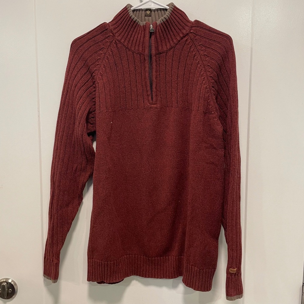 Columbia Mens Burgundy Red 100% Cotton Ribbed Quarter Zip Sweater AM2727 Size M